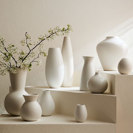 Pure White Ceramic Vase, Bead, 20 Inches