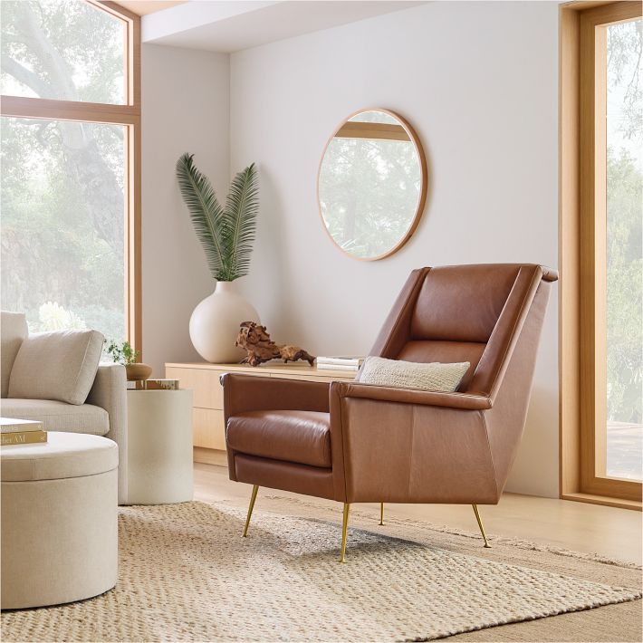 Carlo High-Back Leather Chair, Metal Legs | West Elm