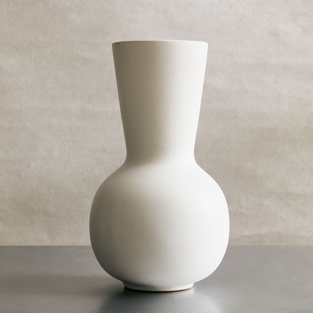 Pure White Matte Ceramic Vases - Tall Stack, 15.8 Inches