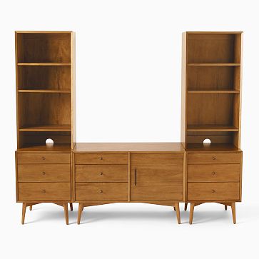 Media Set - 1 Small Console, 2 Towers with 3-Drawer Bases