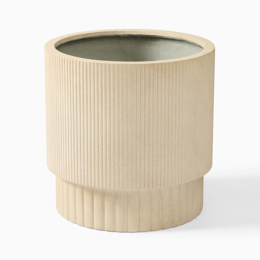 Fluted Ficonstone Indoor/Outdoor Planters - Large, 23"D x 23"H, Alabaster