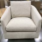 Open Box: Imogene Swivel Chair - Performance Ticking Stripe Sand, Dark Walnut