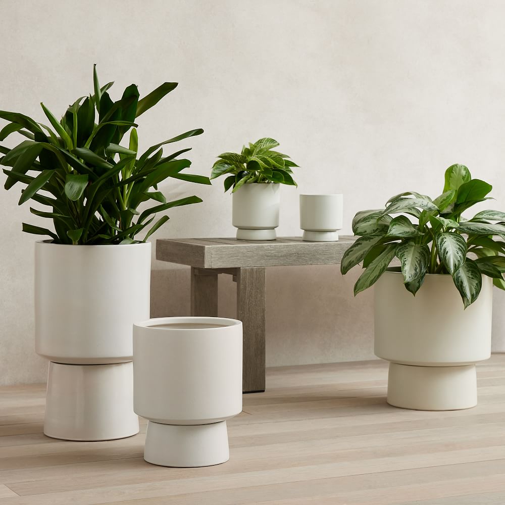 glazed terracotta plant pots Brighton Glazed Terra Cotta Planter Set of 3 in Antique White main image 1