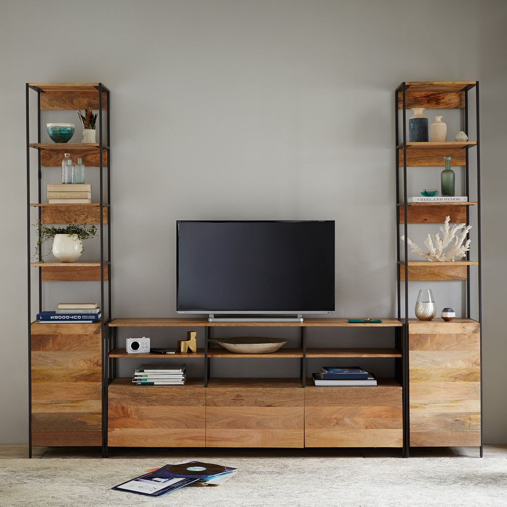 Industrial Solid Wood Modular Large Media Set With Open & Closed Storage (101") by West Elm