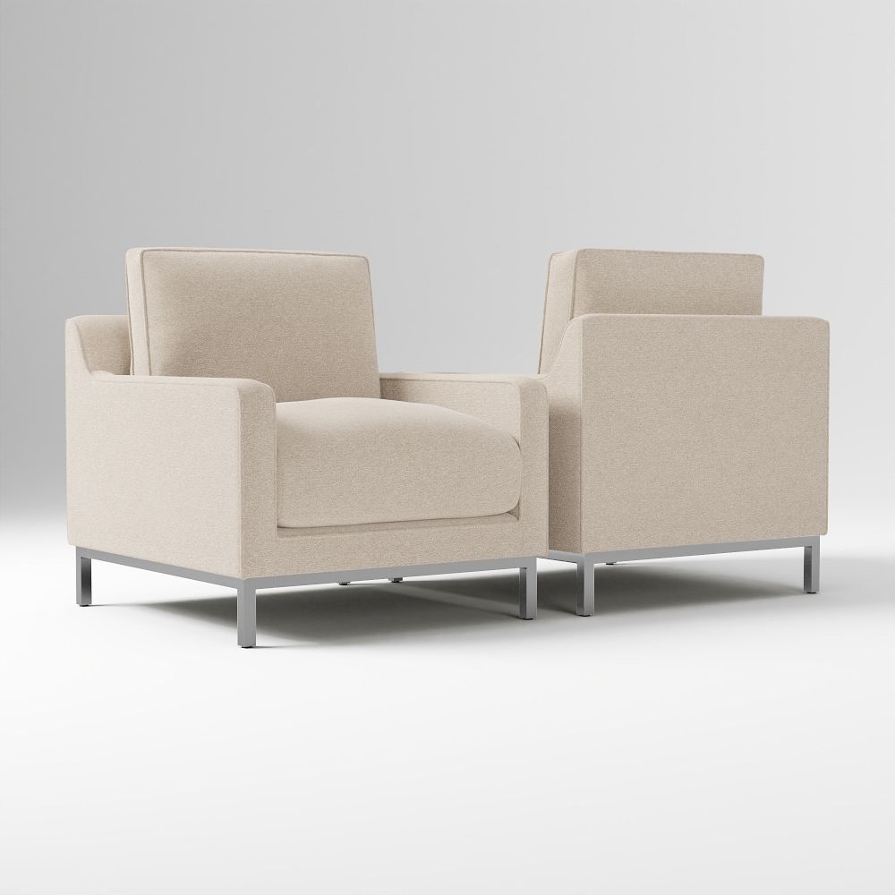 Mullins Set Of 2: Chair, Performance Chenille Tweed Sand, Polished Stainless Steel