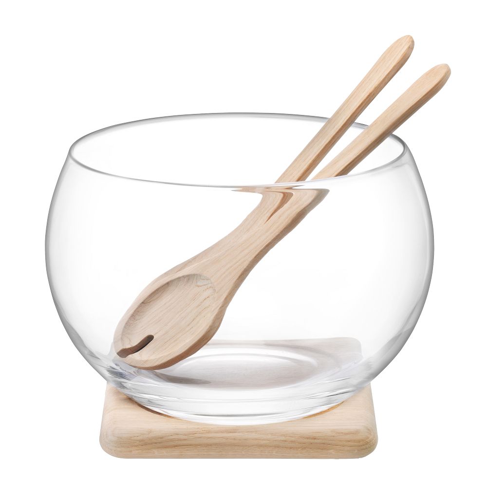 Serve Salad Set w/ Oak Base - 10.75in, Clear