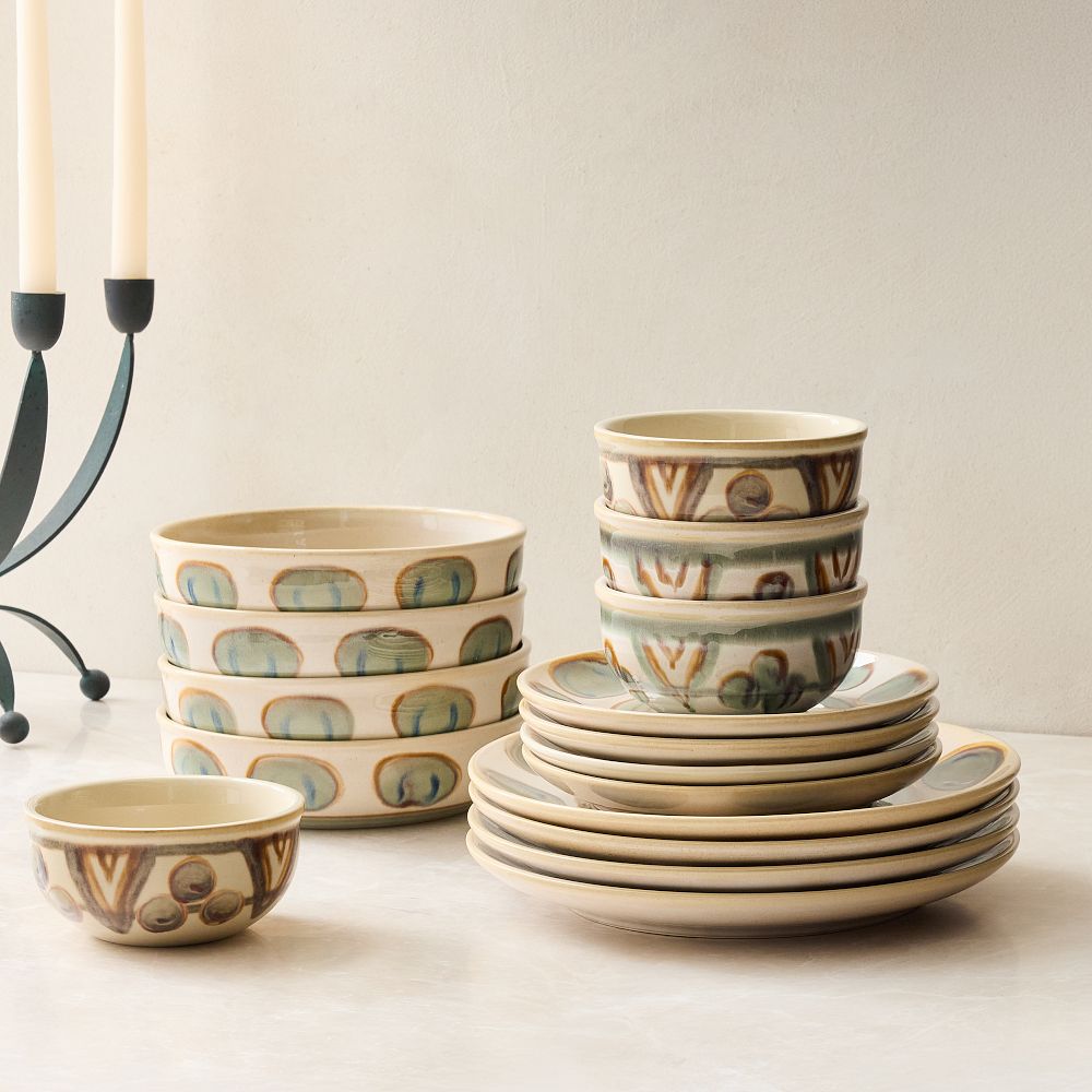 Pierce & Ward Ceramic Dinnerware Collection - Ceramic, Circle Print, Set of 16