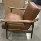 Open Box: Mid-Century Leather Show Wood Chair - Vegan Leather Saddle, Pecan