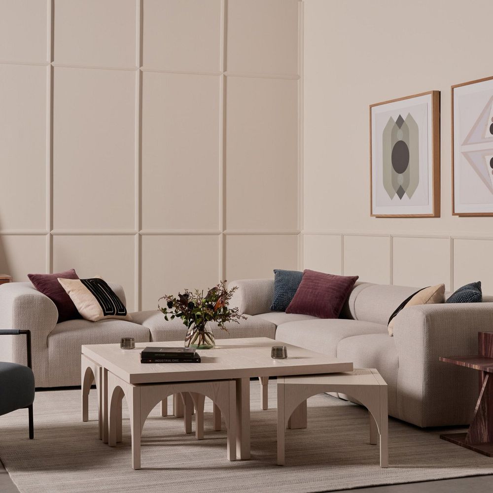 Lucille Coffee Table & Nesting Arch Stools (47") by West Elm
