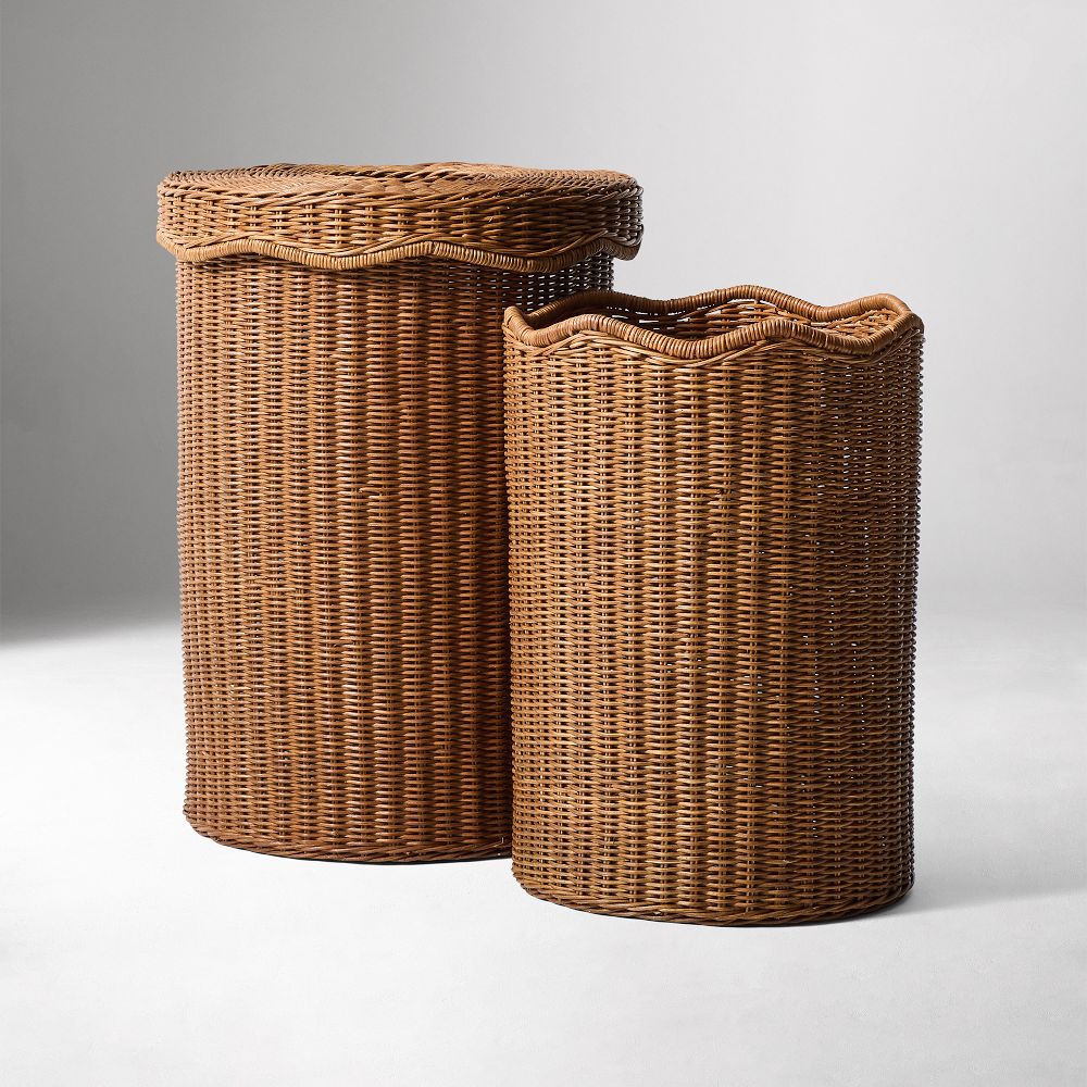 Scallop Rattan Hampers (Set of 2) - Rattan, Walnut, Set of 2