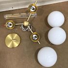 Open Box: Sphere &amp; Stem 3-Light Chandelier (20") - Milk Glass, Brass