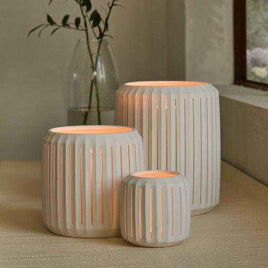 Slatted Porcelain Hurricanes Decor | West Elm