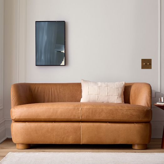 Leroy 60in Sofa Bench, Saddle Leather Brown/Nut, Almond, West Elm