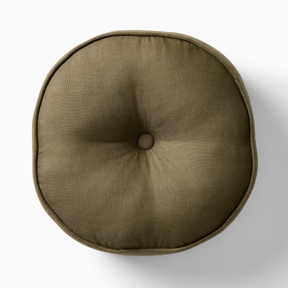 European Flax Linen Round Pillow - 14", Dark Olive