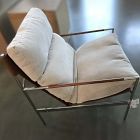 Open Box: Stuart Chair - Performance Chenille Crossweave Sand, Polished Stainless Steel
