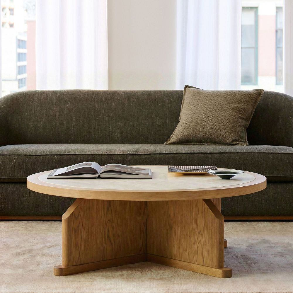 Tarin Travertine Inlay Coffee Table (36"-44") by West Elm