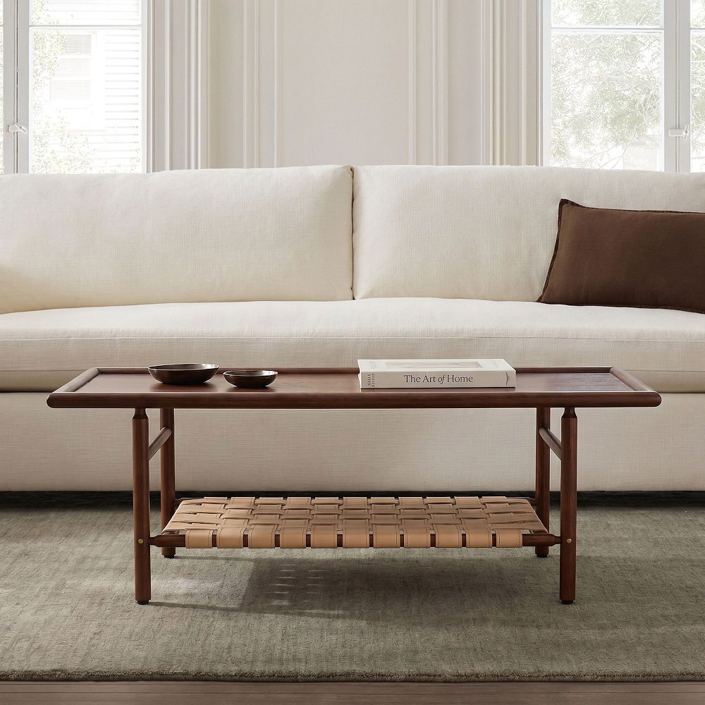 Aniya Woven Leather Coffee Table (48") by West Elm