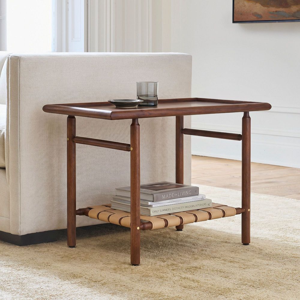 Aniya Woven Leather Side Table (29") by West Elm