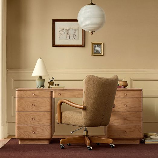 Pierce & Ward Burl Wood Executive Desk by West Elm