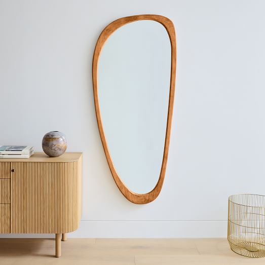 鏡 journalstandardFurniture OLD ELMMIRROR Mid-Century Asymmetrical Wood Floor Mirror | West Elm