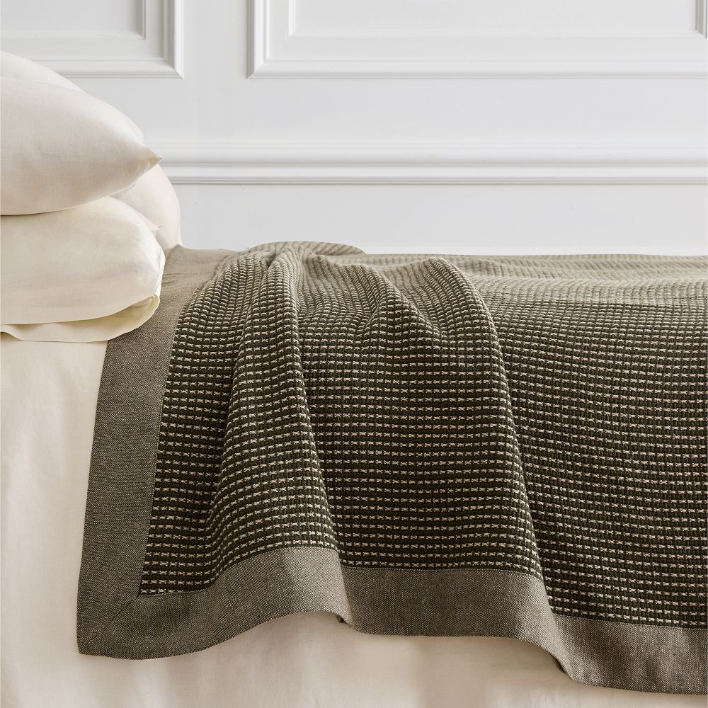 Two-Tone Cotton Linen Blanket - King, Dark Olive
