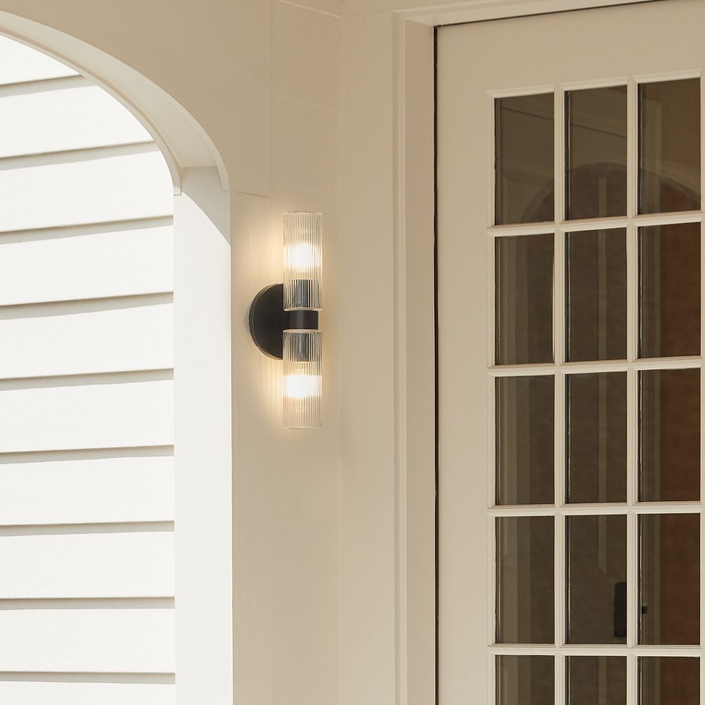 Weston Fluted Glass Double Short Indoor/Outdoor Sconce (16") by West Elm