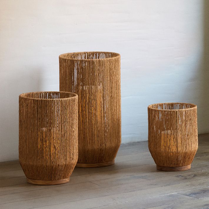 Rustic Crafts ラスティック・クラフトイミテーション マントルピース Lena Raffia Lanterns, Handwoven Jute Decor | West Elm