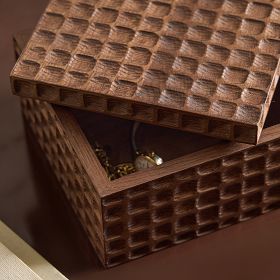 Nadia Carved Wood Box, Oak Walnut | West Elm