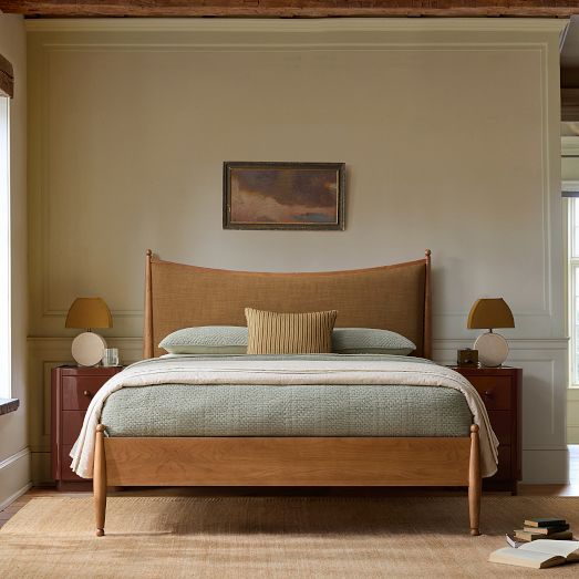 Pierce & Ward Upholstered Curved Burl Wood Bed by West Elm