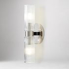 Open Box: Weston Fluted Glass Double Short Indoor/Outdoor Sconce (16') - Clear Glass, Polished Nickel