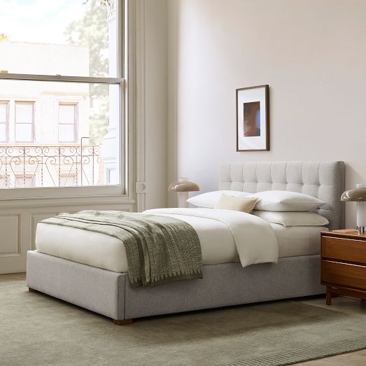 Emmett Tufted Low Profile Bed - Wood Legs by West Elm