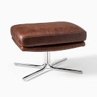 Open Box: Kristoff Leather Swivel Ottoman - Weston Leather Molasses, Polished Stainless Steel