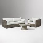 Coastal Wicker Outdoor Sofa, Swivel Chair &amp; Concrete Pedestal Round Coffee Table Set