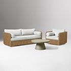 Coastal Wicker Outdoor Sofa, Swivel Chair &amp; Concrete Pedestal Round Coffee Table Set