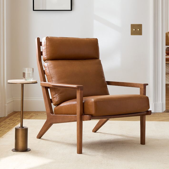 Barlow Leather Chair, Cool Walnut Finish | West Elm