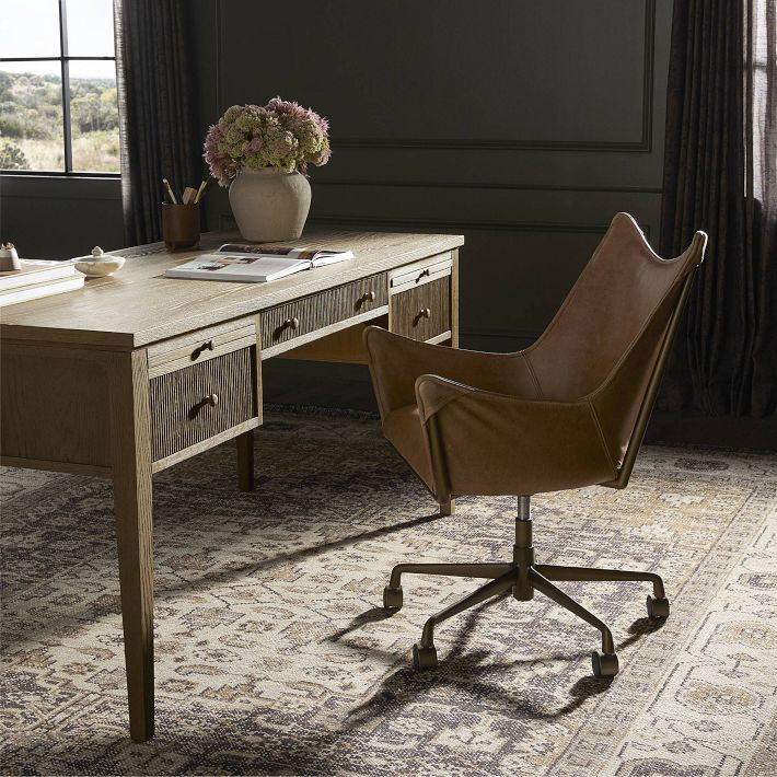 Diella Leather Desk Chair, Adjustable Swivel | West Elm