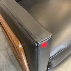 Open Box: Spencer Wood-Framed Recliner - Sauvage Leather Black, Pecan Frame