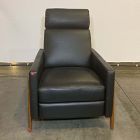 Open Box: Spencer Wood-Framed Recliner - Sauvage Leather Black, Pecan Frame