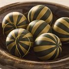 Striped Thread Ball Ornaments (Set of 6) - Green