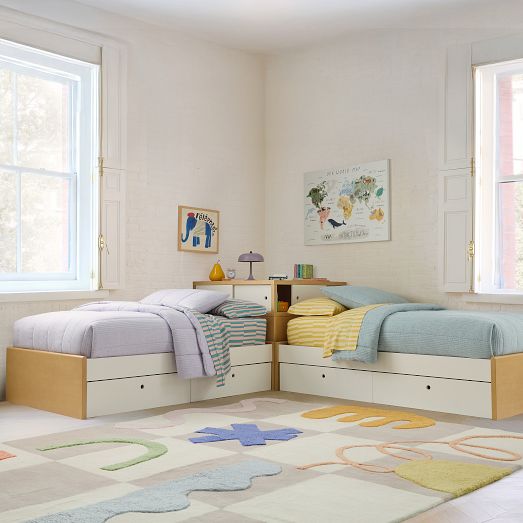 Ziggy Twin Platform Storage Beds w/ Corner Shelf Headboard by West Elm