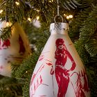 Painted Skier Glass Ornament - Red