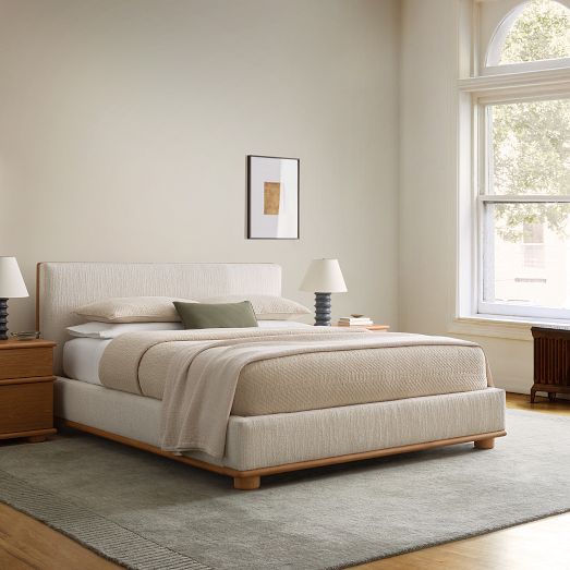 Aggie Cerused Wood & Upholstered Bed by West Elm