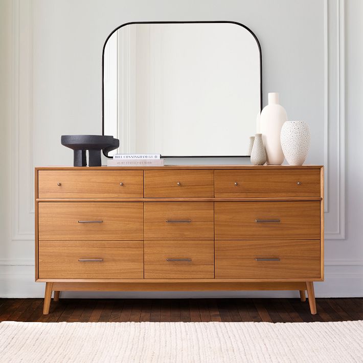 mcm dresser Ashcroft Furniture Lola Mid Century Modern Walnut with 6 Drawers Luna Furniture each adorned with sleek Vintage MCM R-Way 9 Drawer