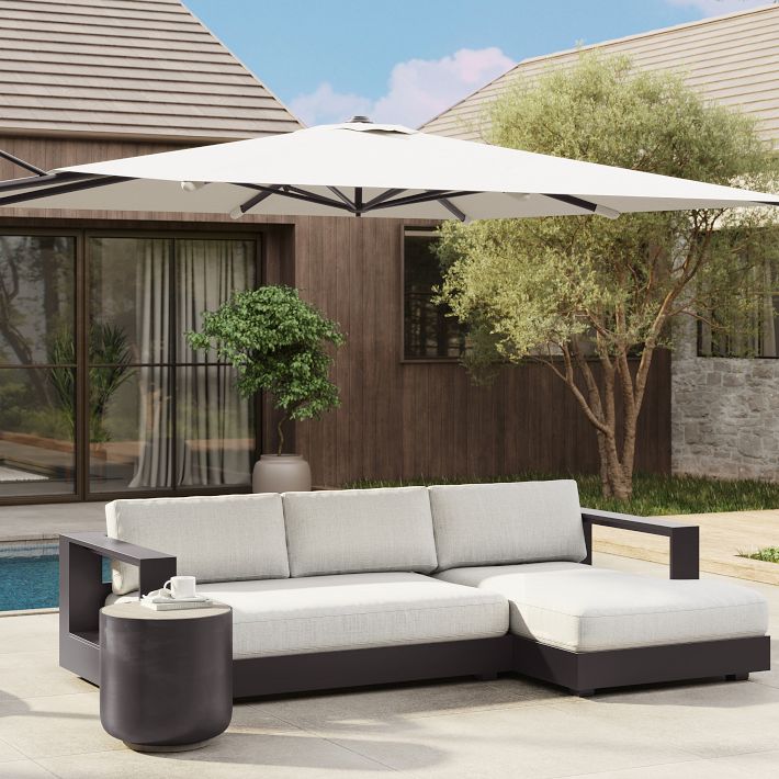 cantilever outdoor patio umbrella WESTLAKE 10 Ft Solar LED Offset w/ Included 4-Piece Base Weights, Gray ensuring a safe and enjoyable outdoor experience all summer long WestinTrends 10 ft Outdoor Patio