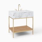Open Box: Streamline Marble Single Bathroom Vanity (31.5") - Natural Oak, Antique Brass