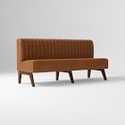 Open Box: Novak Leather 3 Seater Banquette with Vertical Channel Tufting (75") -  Statesville Caramel, Walnut Leg