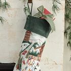 Embroidered Cotton Ski Village Stocking