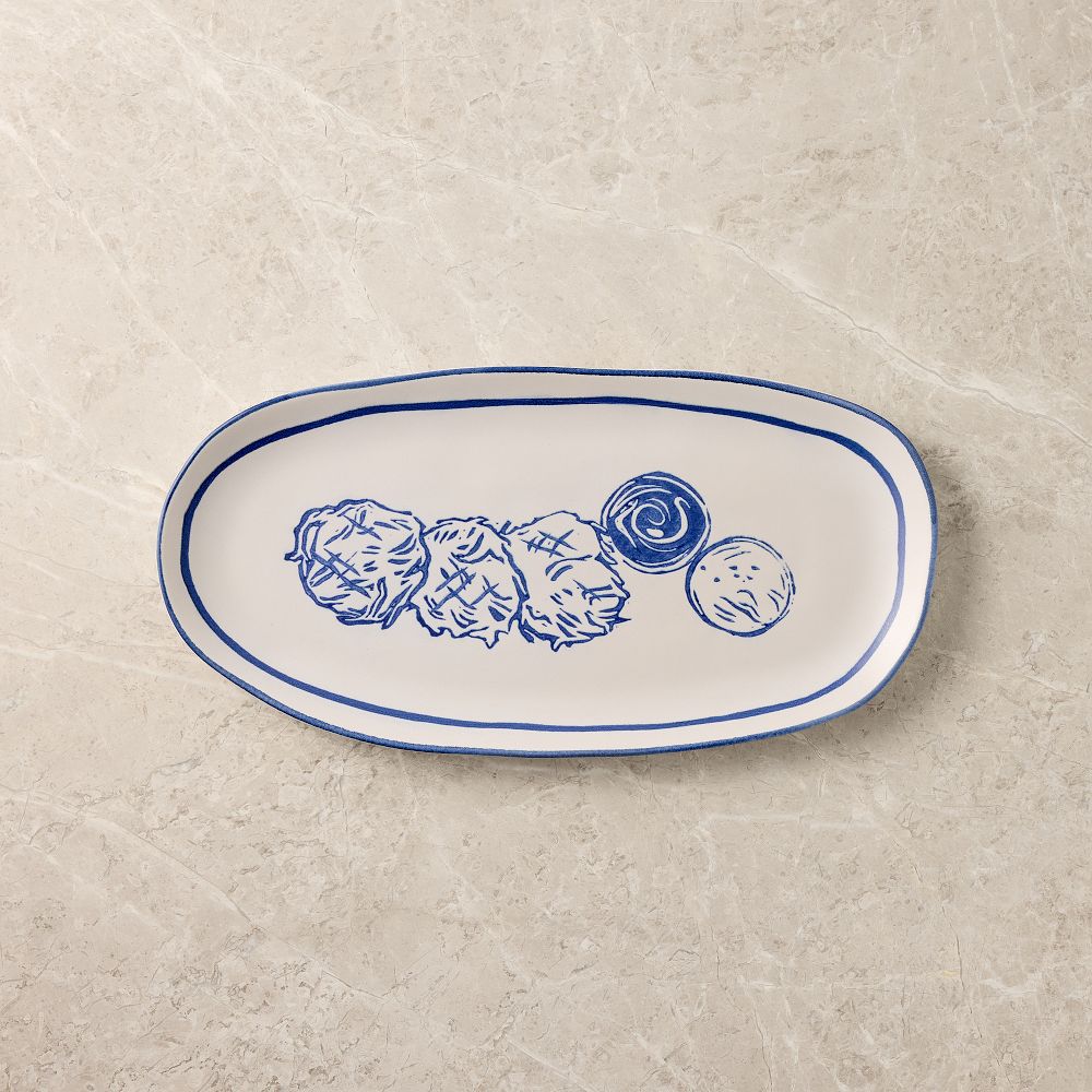 Russ & Daughters Ceramic Latke Serving Platter - Blue and White, Small