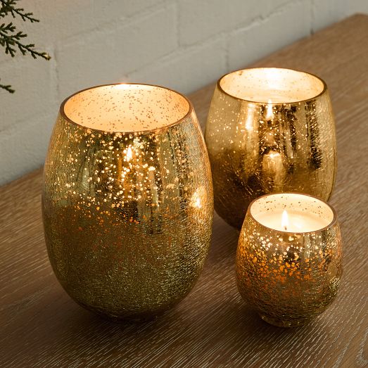 Gold Crackle Mercury Candle Jars - Winter White | West Elm