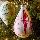 Painted Skier Glass Ornament - Red